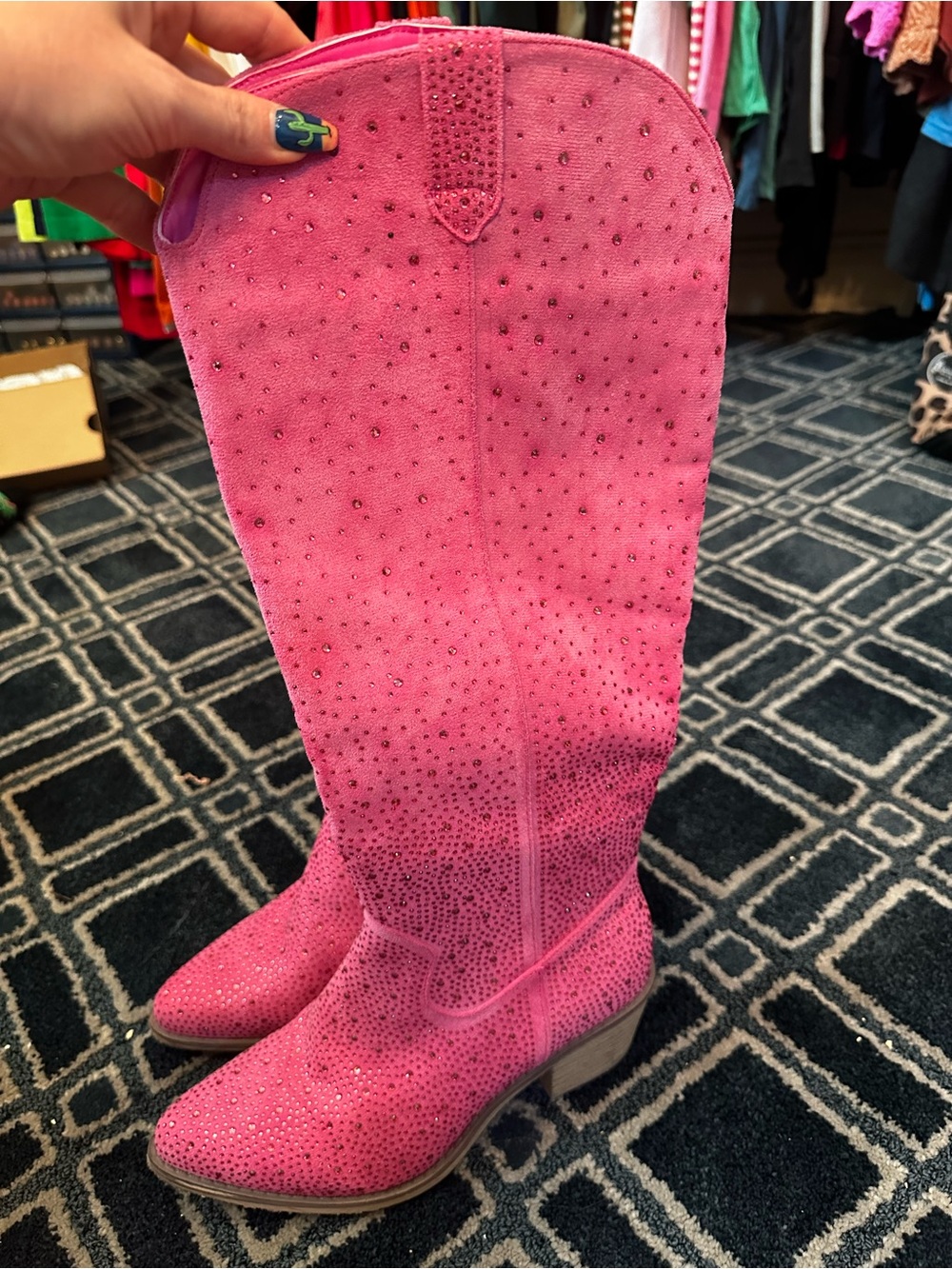 Pink Rhinestone Knee-High Boots - Picture 2 of 4